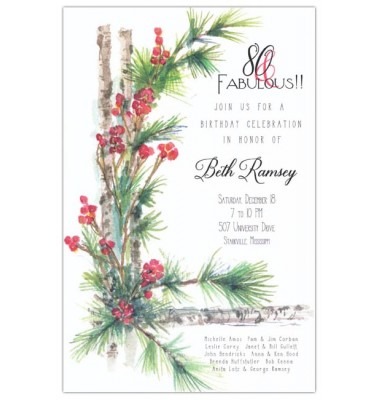 Christmas Invitations, Birch Pine Berries, Odd Balls Invitations